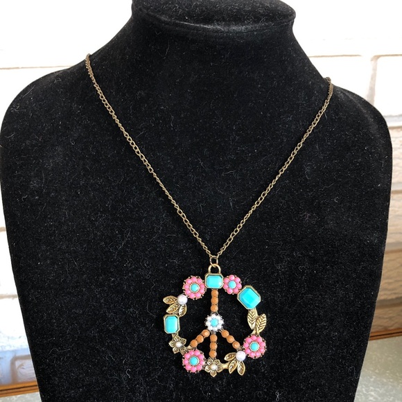 Boho Floral Peace bronze necklace 16” from back of neck - Picture 1 of 4